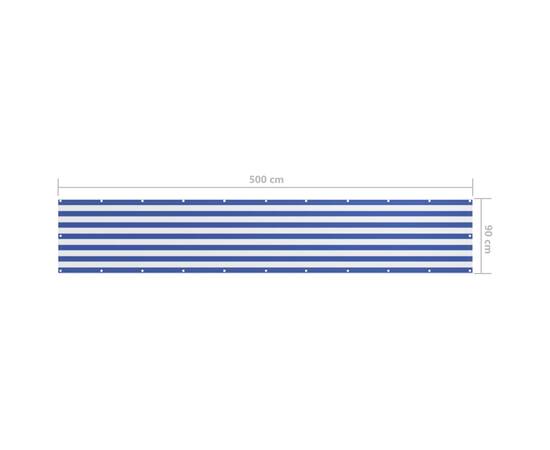 Paravan de balcon, alb și albastru, 90x500 cm, țesătură oxford, 5 image