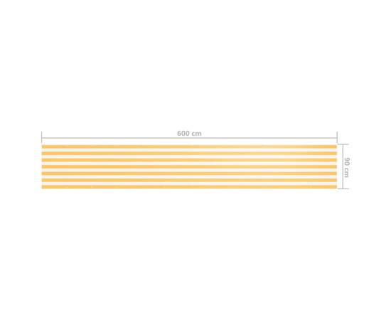 Paravan de balcon, alb și galben, 90 x 600 cm, țesătură oxford, 5 image