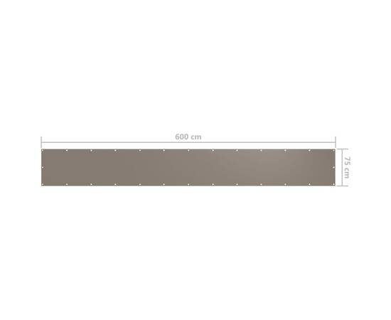 Paravan de balcon, gri taupe, 75x600 cm, țesătură oxford, 5 image