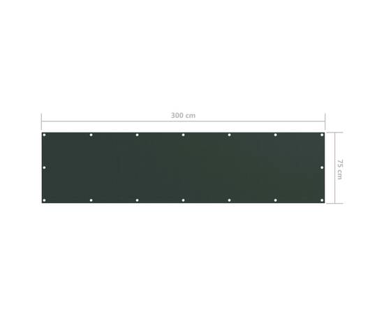 Paravan de balcon, verde închis, 75x300 cm, țesătură oxford, 5 image
