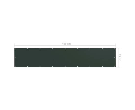 Paravan de balcon, verde închis, 75x400 cm, țesătură oxford, 5 image