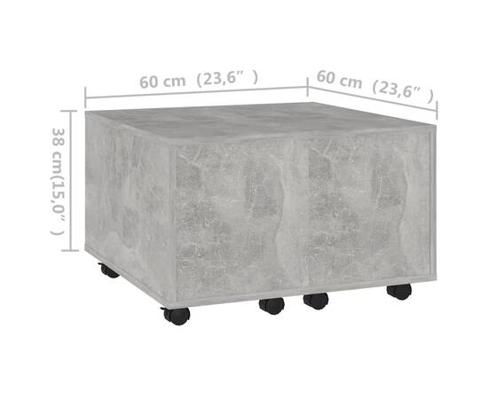 Măsuță de cafea, gri beton, 60x60x38 cm, pal, 8 image