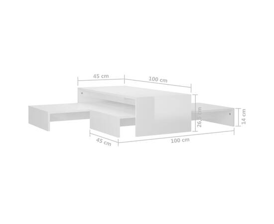 Set măsuțe de cafea suprapuse, alb extralucios, 100x100x26,5 cm, 9 image