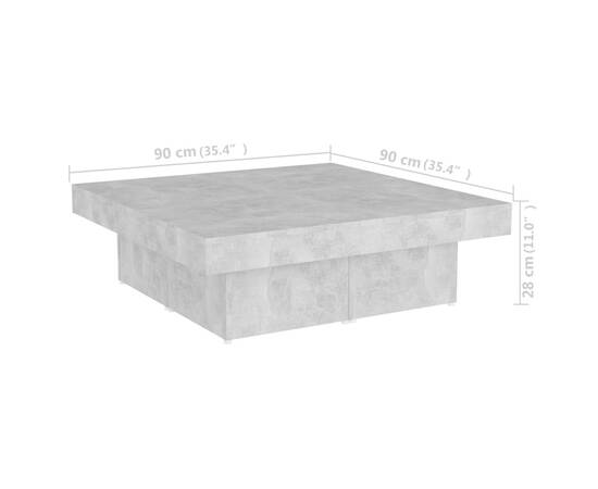 Măsuță de cafea, gri beton, 90x90x28 cm, pal, 7 image
