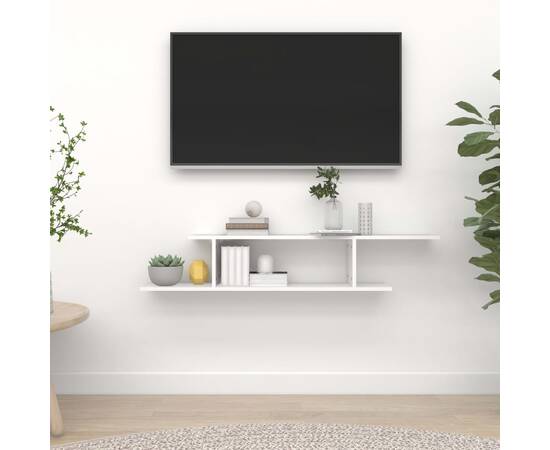 Raft tv cu montaj pe perete, alb, 125x18x23 cm, pal