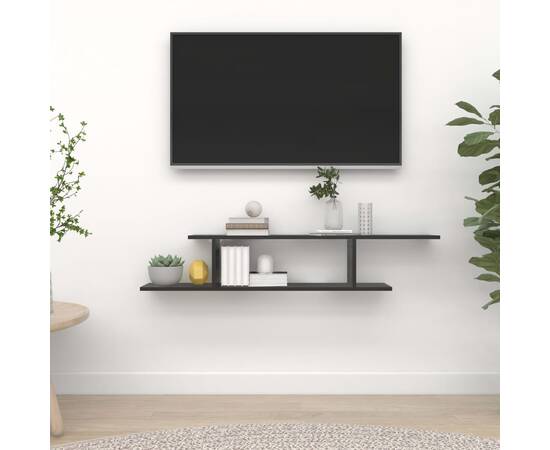 Raft tv cu montaj pe perete, negru, 125x18x23 cm, pal