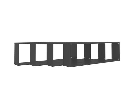 Raft de perete cub, 4 buc., negru, 100x15x30 cm, pal, 4 image