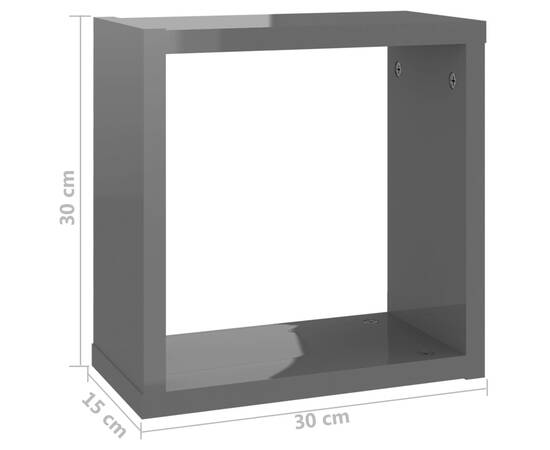 Raft de perete cub, 6 buc., gri extralucios, 30x15x30 cm, pal, 11 image