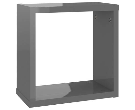 Raft de perete cub, 6 buc., gri extralucios, 30x15x30 cm, pal, 7 image