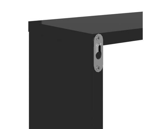 Raft de perete cub, 6 piese, negru extralucios, 22x15x22 cm pal, 10 image