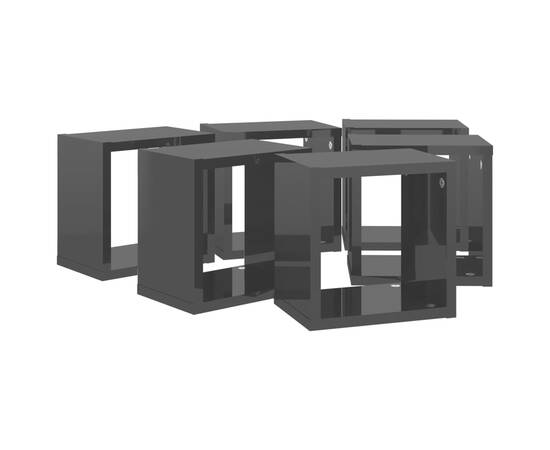 Raft de perete cub, 6 piese, negru extralucios, 22x15x22 cm pal, 6 image