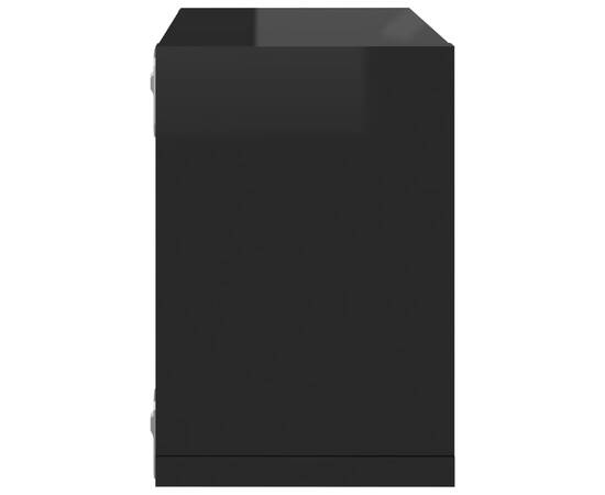 Raft de perete cub, 6 piese, negru extralucios, 22x15x22 cm pal, 9 image