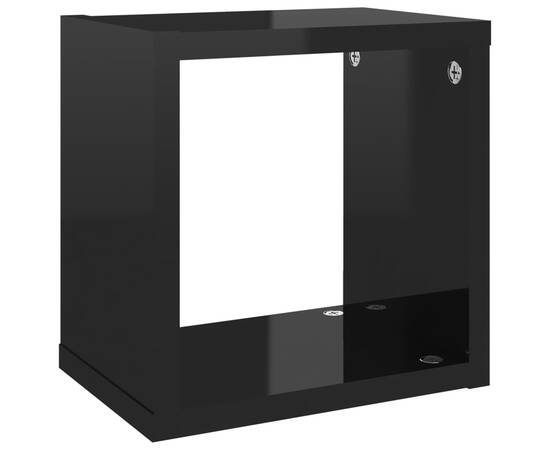 Raft de perete cub, 6 piese, negru extralucios, 22x15x22 cm pal, 7 image