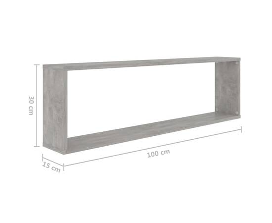 Rafturi de perete cub, 2 buc., gri beton, 100x15x30 cm, pal, 9 image