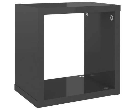 Rafturi de perete cub, 2 buc., gri extralucios, 22x15x22 cm, 7 image