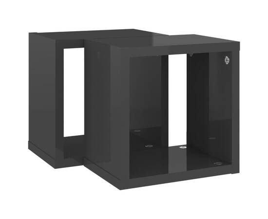 Rafturi de perete cub, 2 buc., gri extralucios, 22x15x22 cm, 5 image