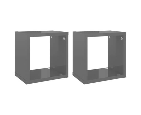 Rafturi de perete cub, 2 buc., gri extralucios, 22x15x22 cm, 2 image