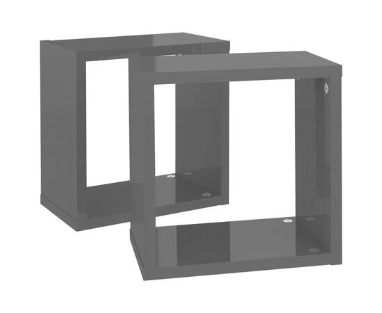Rafturi de perete cub, 2 buc., gri extralucios, 26x15x26 cm, 6 image