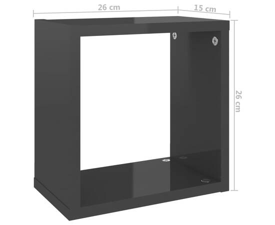 Rafturi de perete cub, 2 buc., gri extralucios, 26x15x26 cm, 11 image