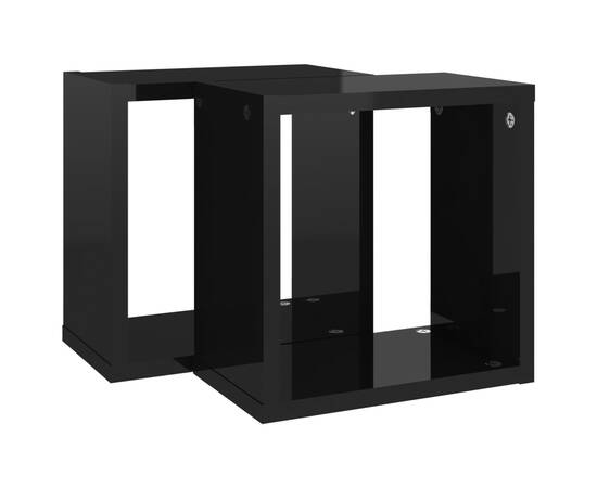 Rafturi de perete cub, 2 buc., negru extralucios, 26x15x26 cm, 5 image