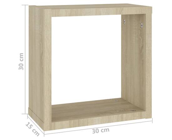 Rafturi de perete cub, 2 buc., stejar sonoma, 30x15x30 cm, 11 image