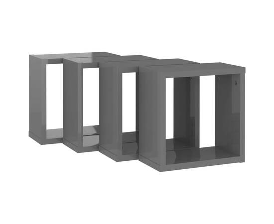 Rafturi de perete cub, 4 buc., gri extralucios, 30x15x30 cm, 5 image