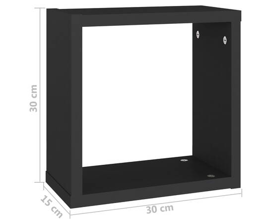 Rafturi de perete cub, 4 buc., negru, 30x15x30 cm, 11 image