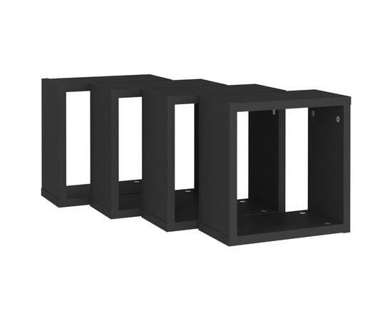 Rafturi de perete cub, 4 buc., negru, 30x15x30 cm, 5 image