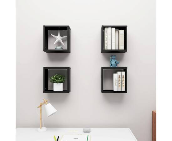 Rafturi de perete cub, 4 buc., negru, 30x15x30 cm, 3 image
