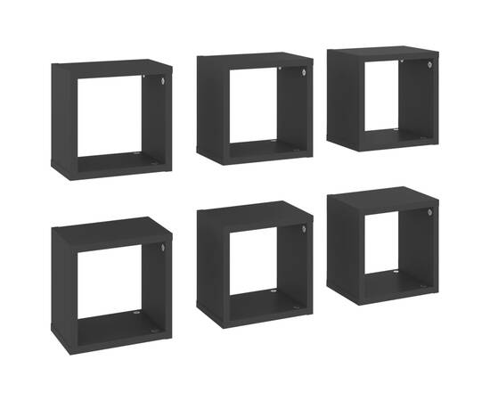 Rafturi de perete cub, 6 buc., gri, 22x15x22 cm, 2 image