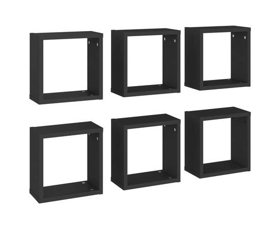 Rafturi de perete cub, 6 buc., negru, 30x15x30 cm, 2 image