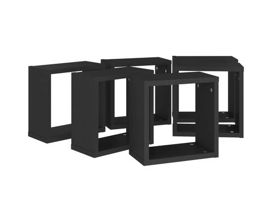 Rafturi de perete cub, 6 buc., negru, 30x15x30 cm, 6 image