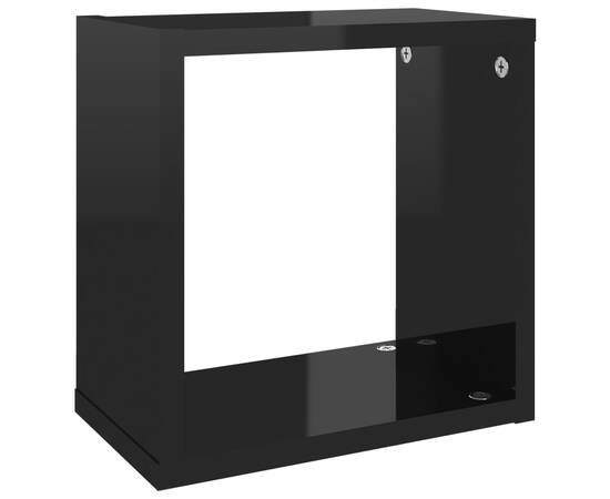 Rafturi de perete cub, 6 buc., negru extralucios, 26x15x26 cm, 7 image
