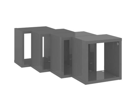 Rafturi de perete cub 4 buc. gri extralucios 22x15x22 cm pal, 5 image
