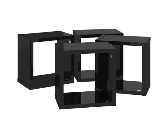 Rafturi de perete cub 4 piese negru extralucios 22x15x22 cm pal, 6 image