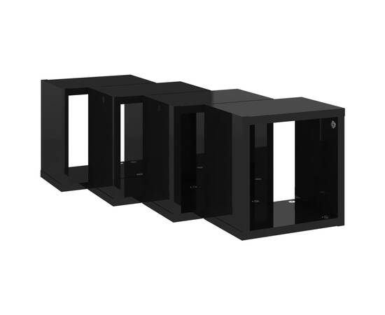 Rafturi de perete cub 4 piese negru extralucios 22x15x22 cm pal, 5 image