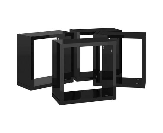 Rafturi de perete cub 4 piese negru extralucios 30x15x30 cm, 6 image