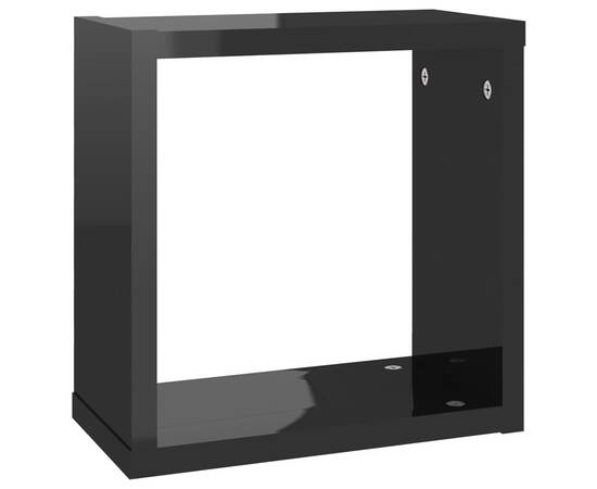 Rafturi de perete cub 4 piese negru extralucios 30x15x30 cm, 7 image