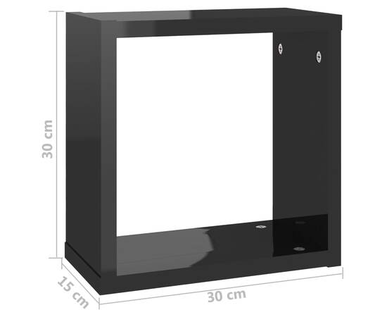 Rafturi de perete cub 4 piese negru extralucios 30x15x30 cm, 11 image