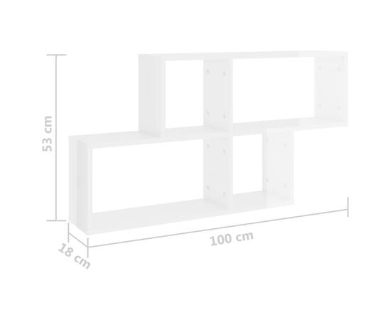 Raft de perete, alb extralucios, 100x18x53 cm, pal, 6 image