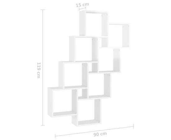 Raft de perete cub, alb extralucios, 90x15x119 cm pal, 6 image