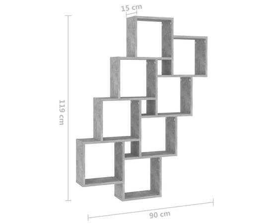 Raft de perete cub, gri beton, 90x15x119 cm, pal, 6 image