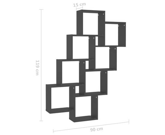 Raft de perete cub, negru, 90x15x119 cm, pal, 6 image