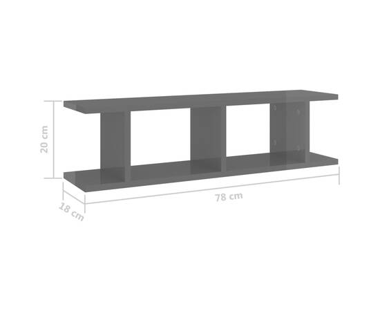 Rafturi de perete, 2 buc, gri extralucios, 78x18x20 cm, pal, 7 image