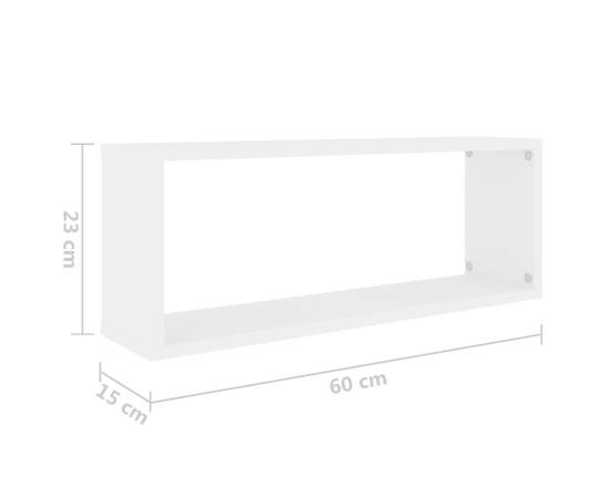 Rafturi de perete cub, 2 bucăți, alb, 60x15x23 cm, pal, 9 image