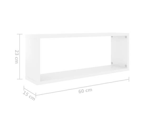 Rafturi de perete cub, 2 buc, alb extralucios, 60x15x23 cm, pal, 9 image