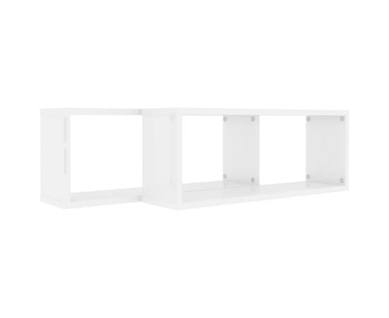 Rafturi de perete cub, 2 buc, alb extralucios, 60x15x23 cm, pal, 7 image