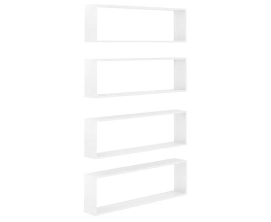 Rafturi de perete cub, 4 buc., alb extralucios, 100x15x30 cm, pal, 2 image