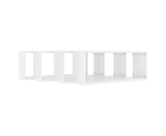 Rafturi de perete cub, 4 buc, alb extralucios, 60x15x23 cm, pal, 7 image