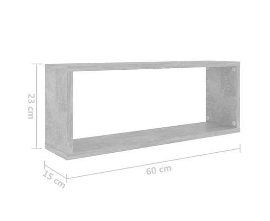 Rafturi de perete cub, 4 buc, gri beton, 60x15x23 cm, pal, 9 image